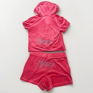 NEW JUICY COUTURE Pink Velour Bling Zip Hoodie Rhinestone Short Tracksuit Set XL